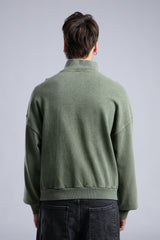 Yarım Fermuarlı Yıkamalı Sweatshirt
