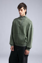 Yarım Fermuarlı Yıkamalı Sweatshirt