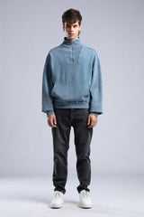 Yarım Fermuarlı Yıkamalı Sweatshirt