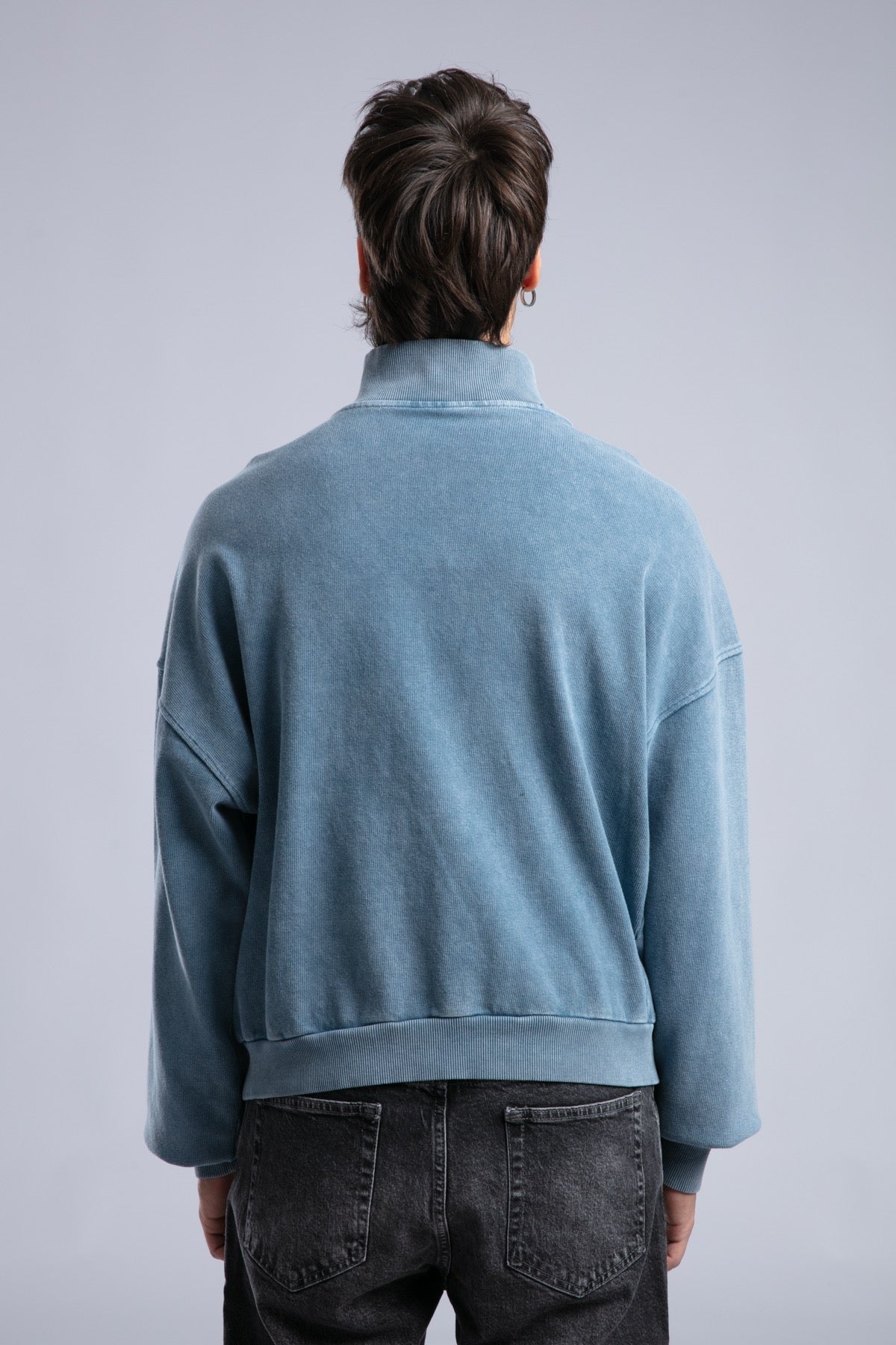 Yarım Fermuarlı Yıkamalı Sweatshirt