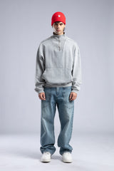 Yarım Fermuarlı Yıkamalı Sweatshirt