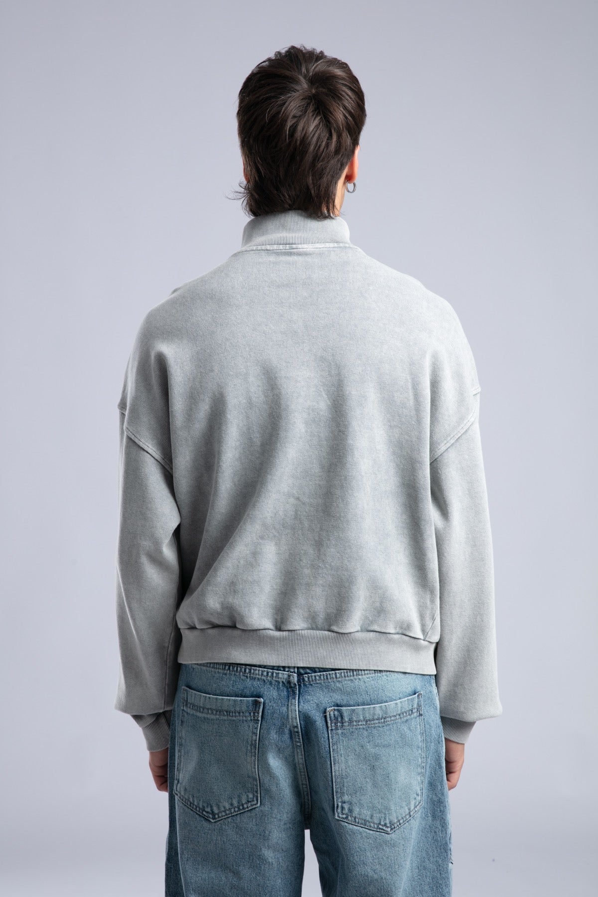 Yarım Fermuarlı Yıkamalı Sweatshirt