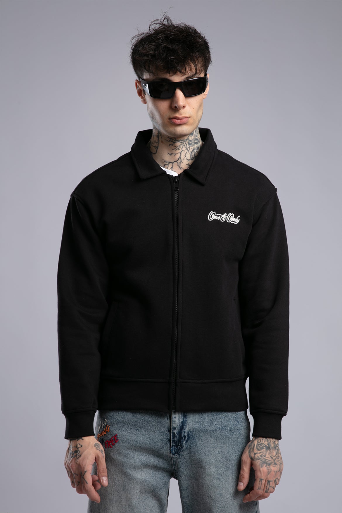 Minimal Nakışlı Fermuarlı Sweatshirt