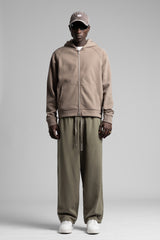 Diyagonal Dokulu Fermuarlı Kapüşonlu Sweatshirt