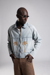 Büyük Ön Cepli Nakışlı Denim Ceket