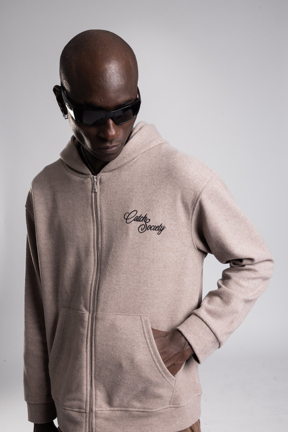 Çift Yön Fermuarlı Kapüşonlu Triko Sweatshirt