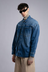 Arka Baskı Detaylı Denim Gömlek