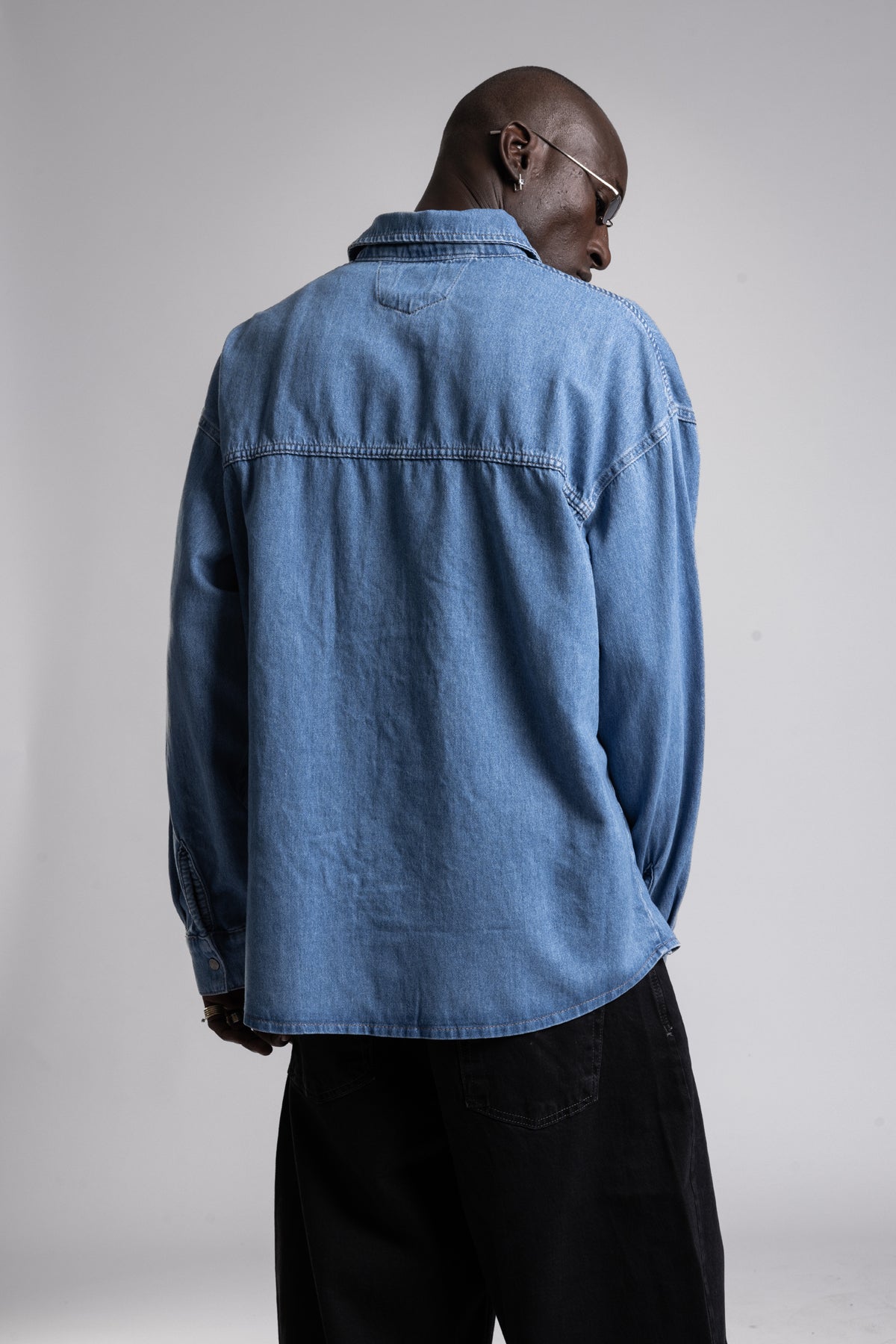 Metal Snap Düğmeli Denim Gömlek