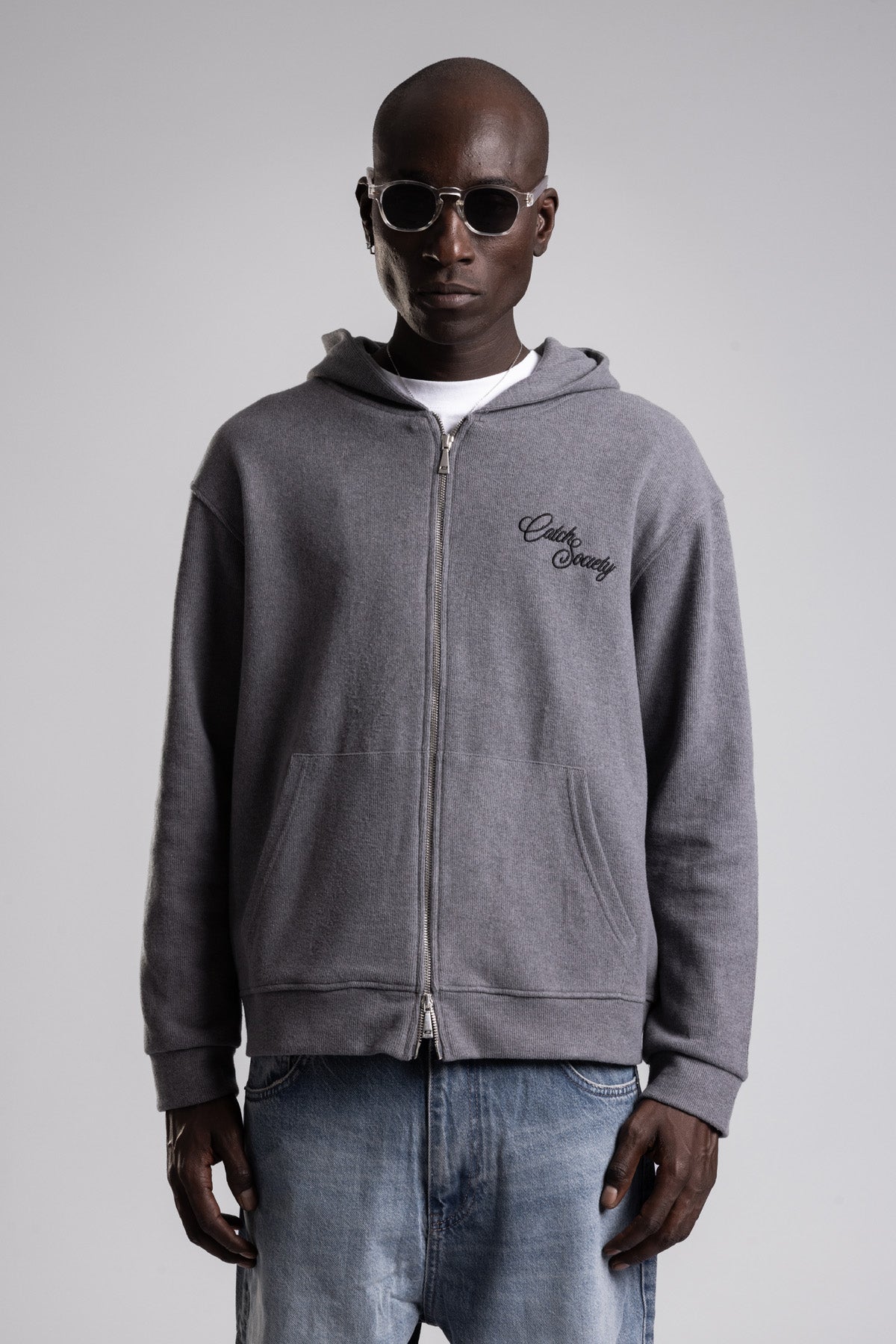 Çift Yön Fermuarlı Kapüşonlu Triko Sweatshirt