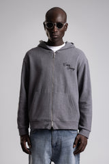 Çift Yön Fermuarlı Kapüşonlu Triko Sweatshirt