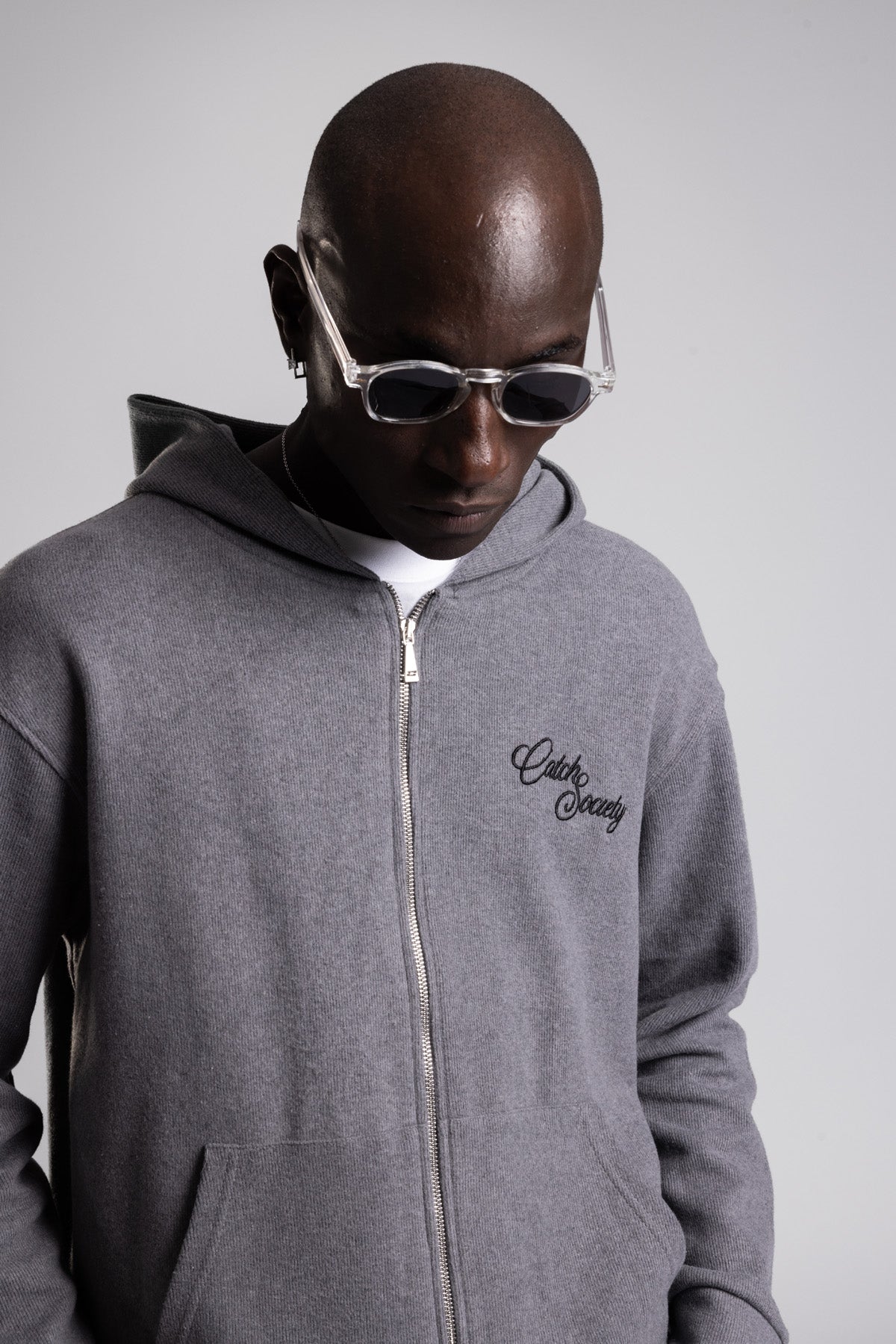 Çift Yön Fermuarlı Kapüşonlu Triko Sweatshirt