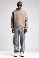 Kabartmalı Baskılı Kapüşonlu Sweatshirt