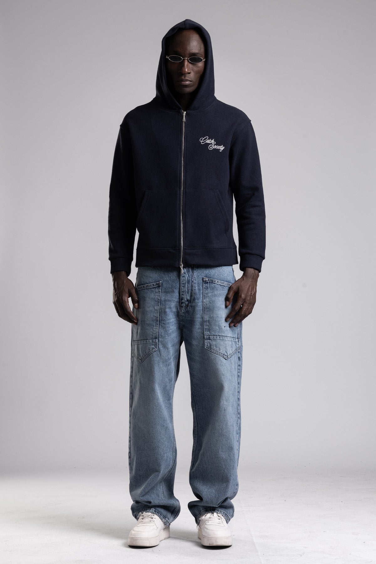 Çift Yön Fermuarlı Kapüşonlu Triko Sweatshirt