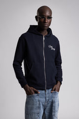 Çift Yön Fermuarlı Kapüşonlu Triko Sweatshirt