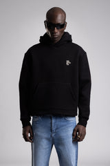 Kabartmalı Baskılı Kapüşonlu Sweatshirt