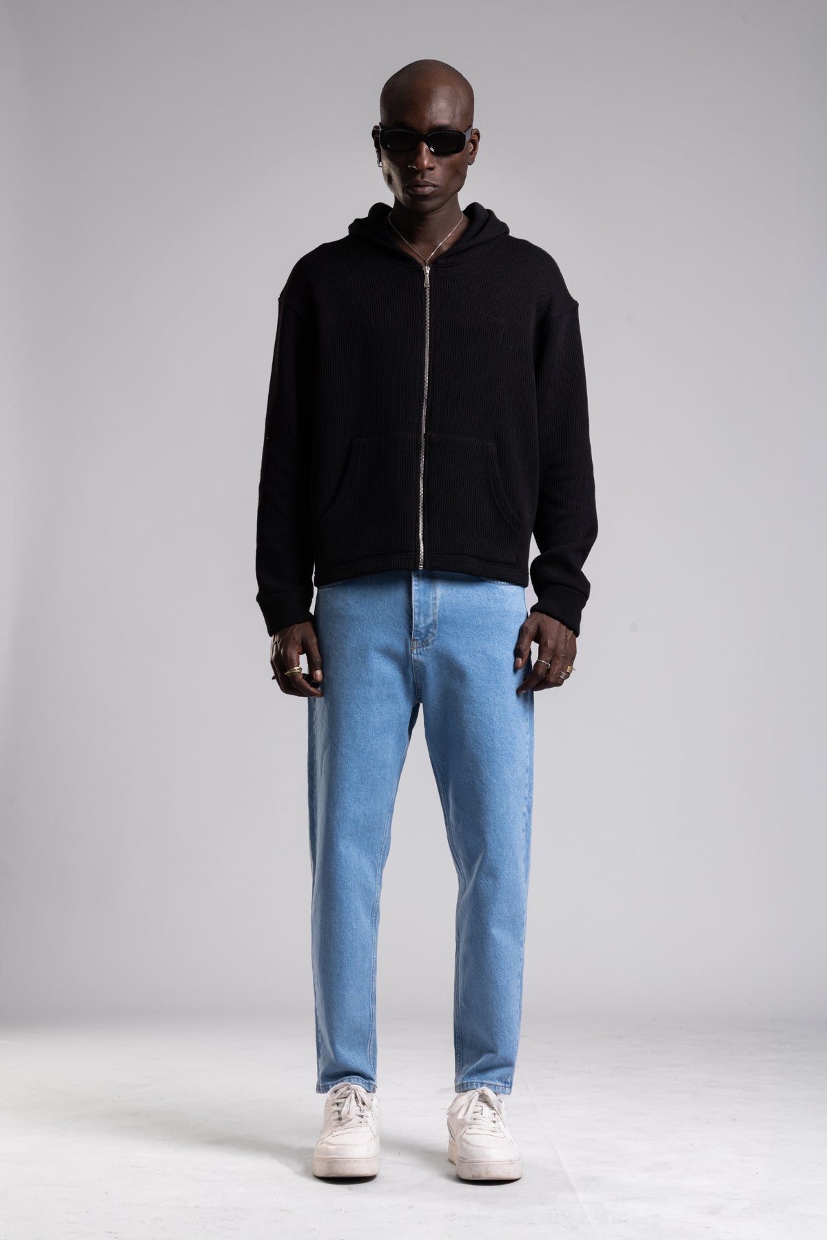 Fermuarlı Kapüşonlu Triko Kazak