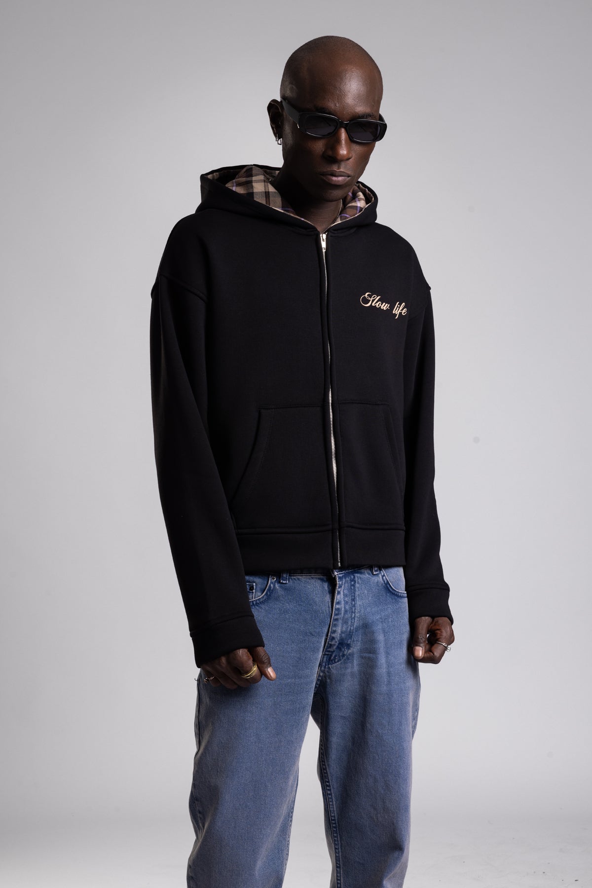 Ekose Astarlı Kapüşonlu Sweatshirt