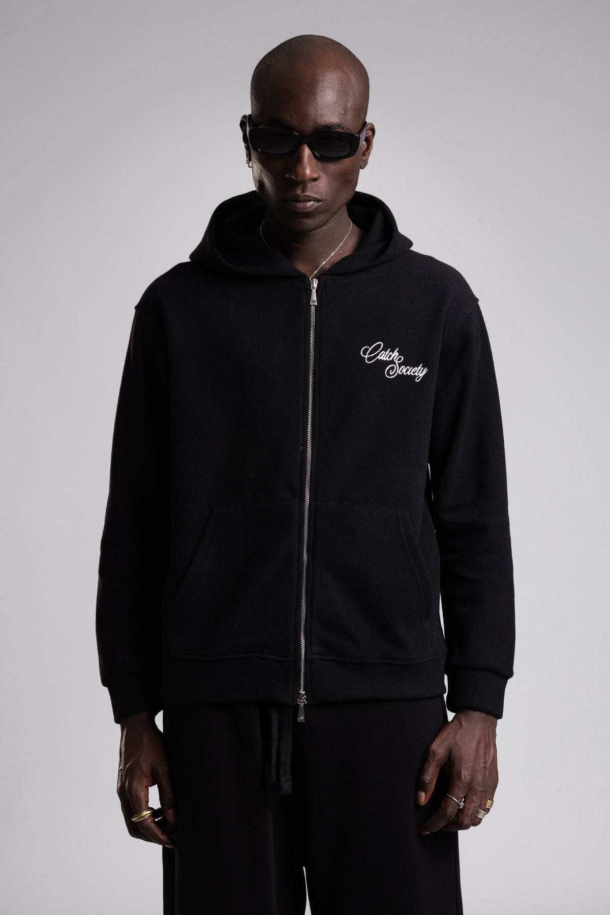 Çift Yön Fermuarlı Kapüşonlu Triko Sweatshirt