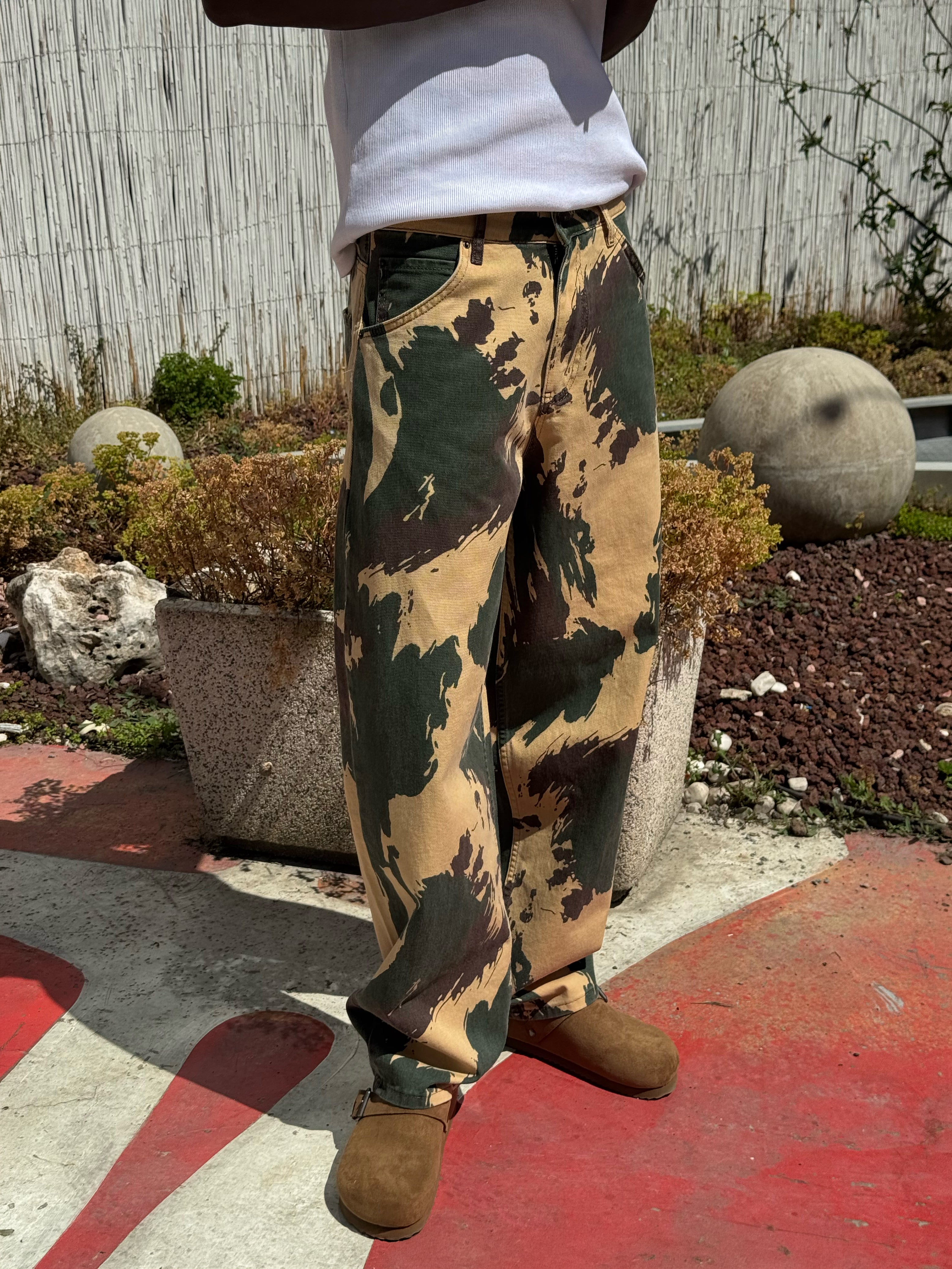 Kamuflaj Desenli Super Baggy Jean