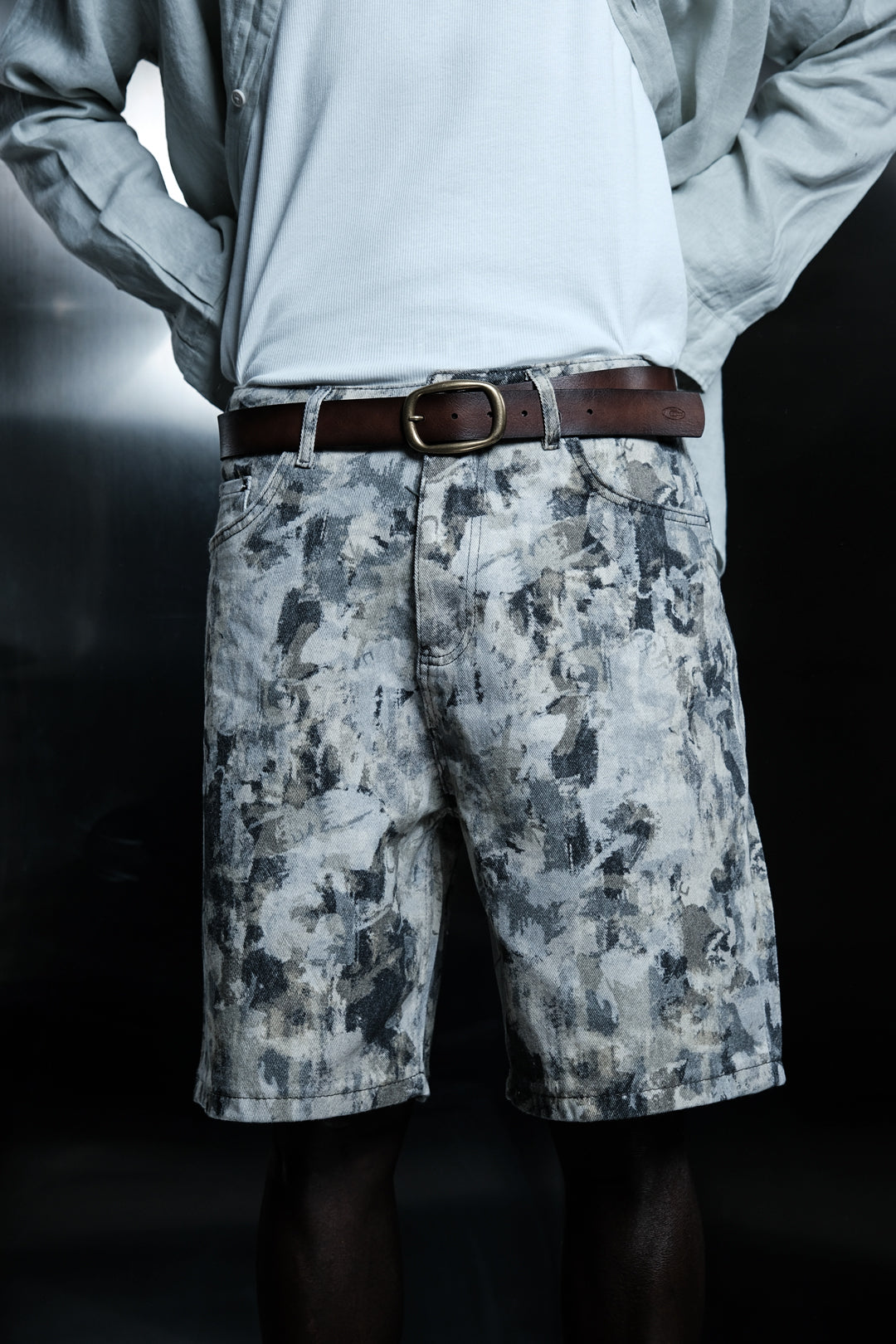 Soyut Kamuflaj Desenli Denim Kapri