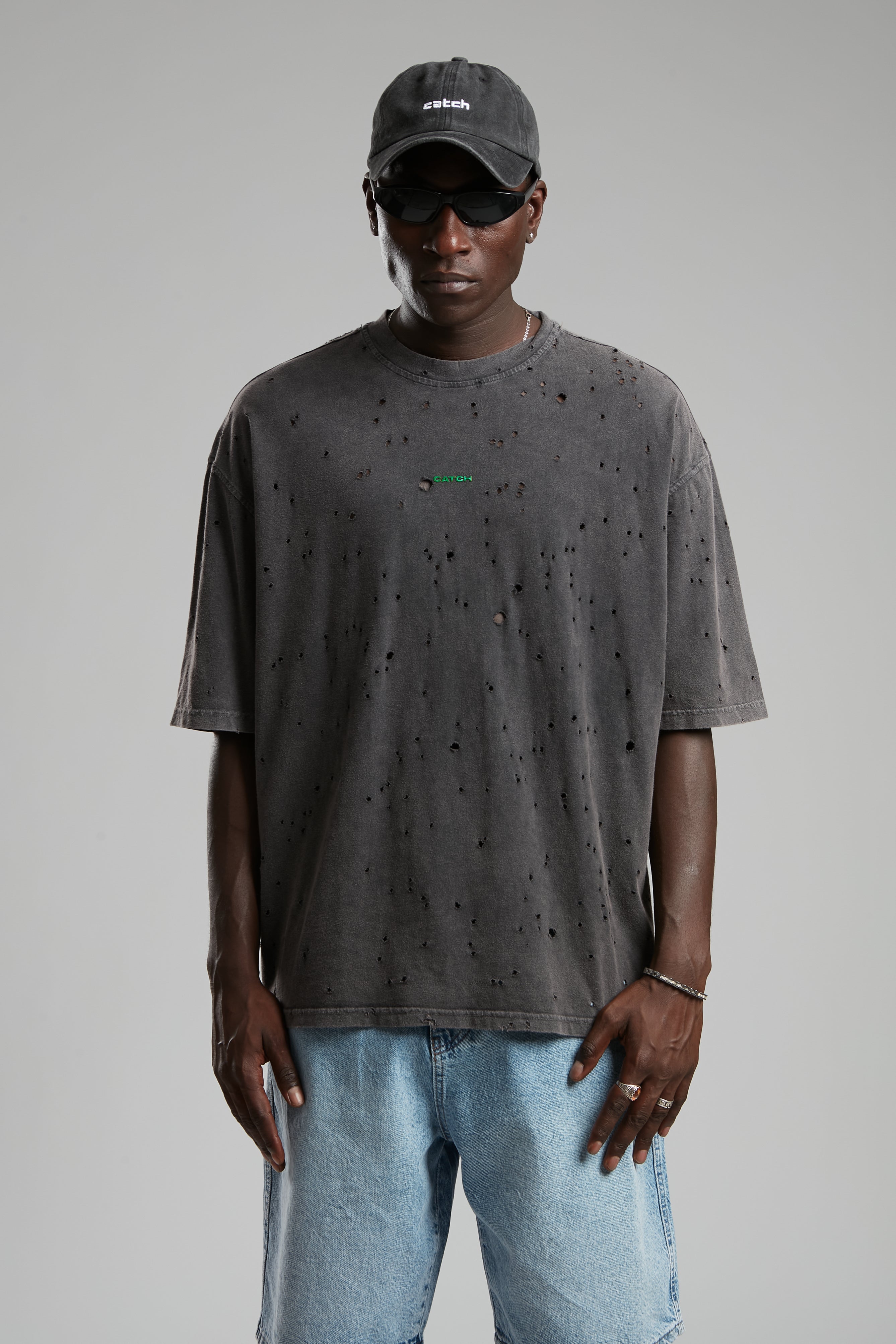 Catch Logolu Yıpratmalı T-Shirt