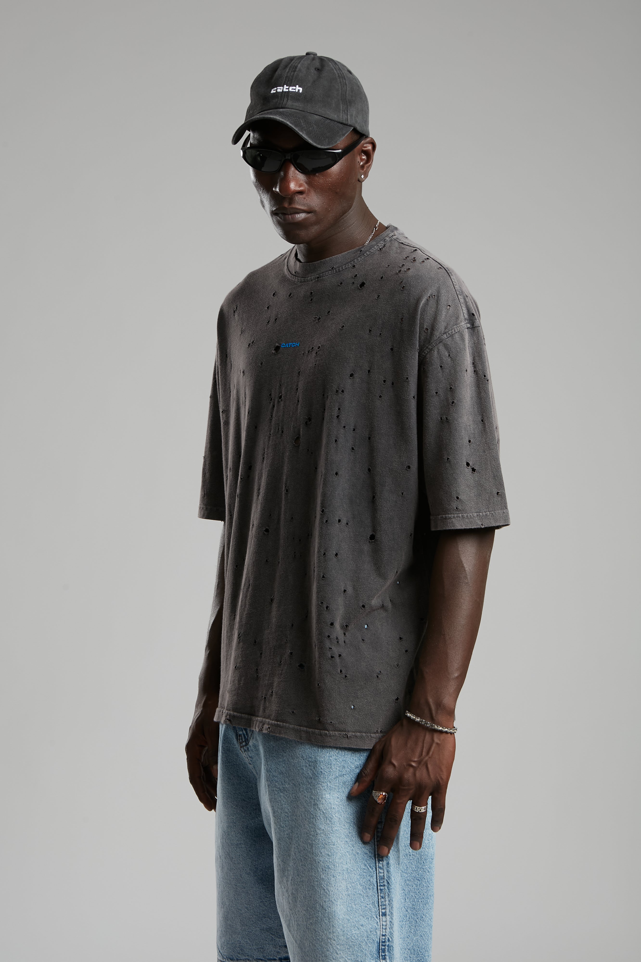 Catch Logolu Yıpratmalı T-Shirt