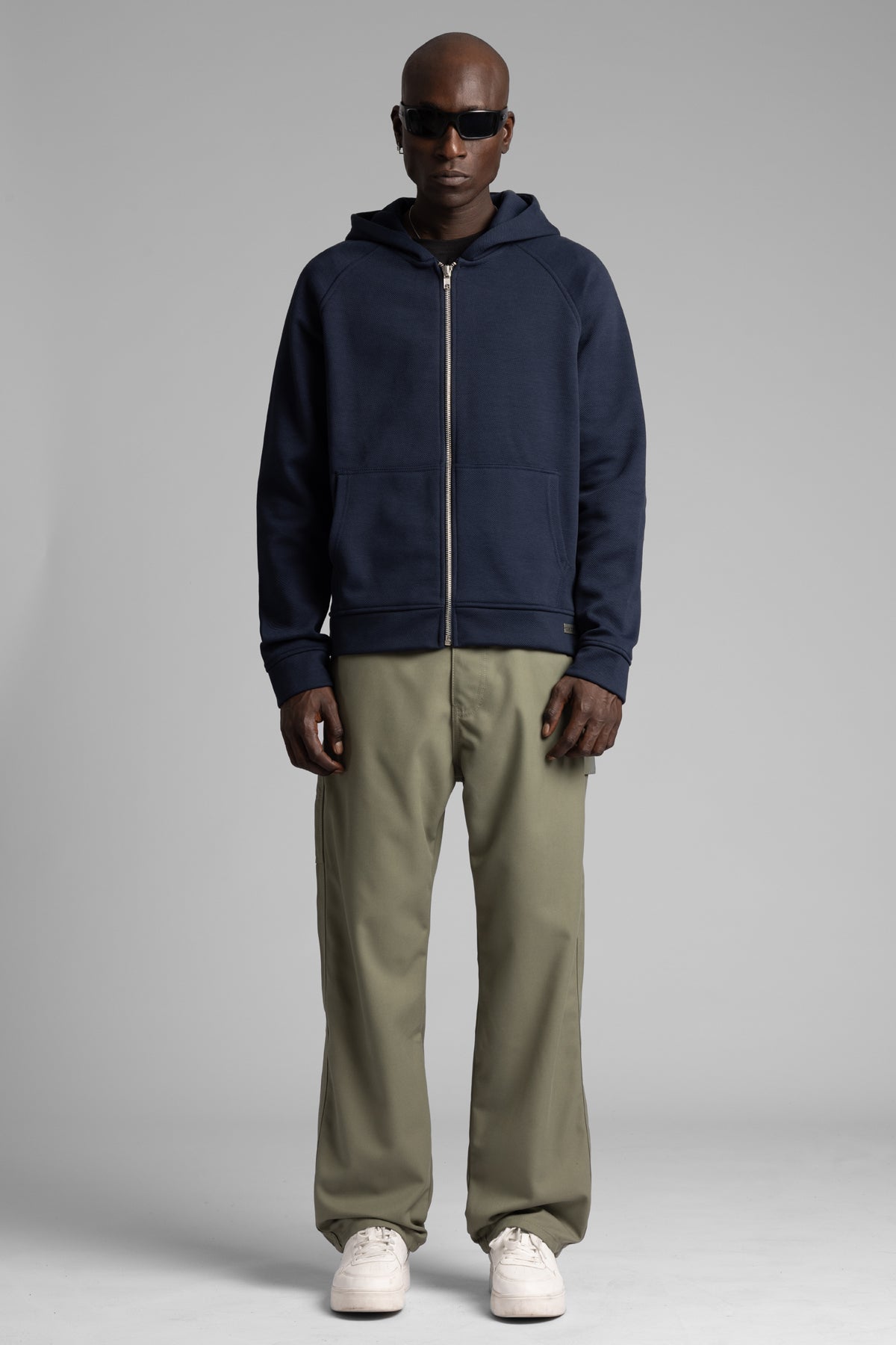 Diyagonal Dokulu Fermuarlı Kapüşonlu Sweatshirt