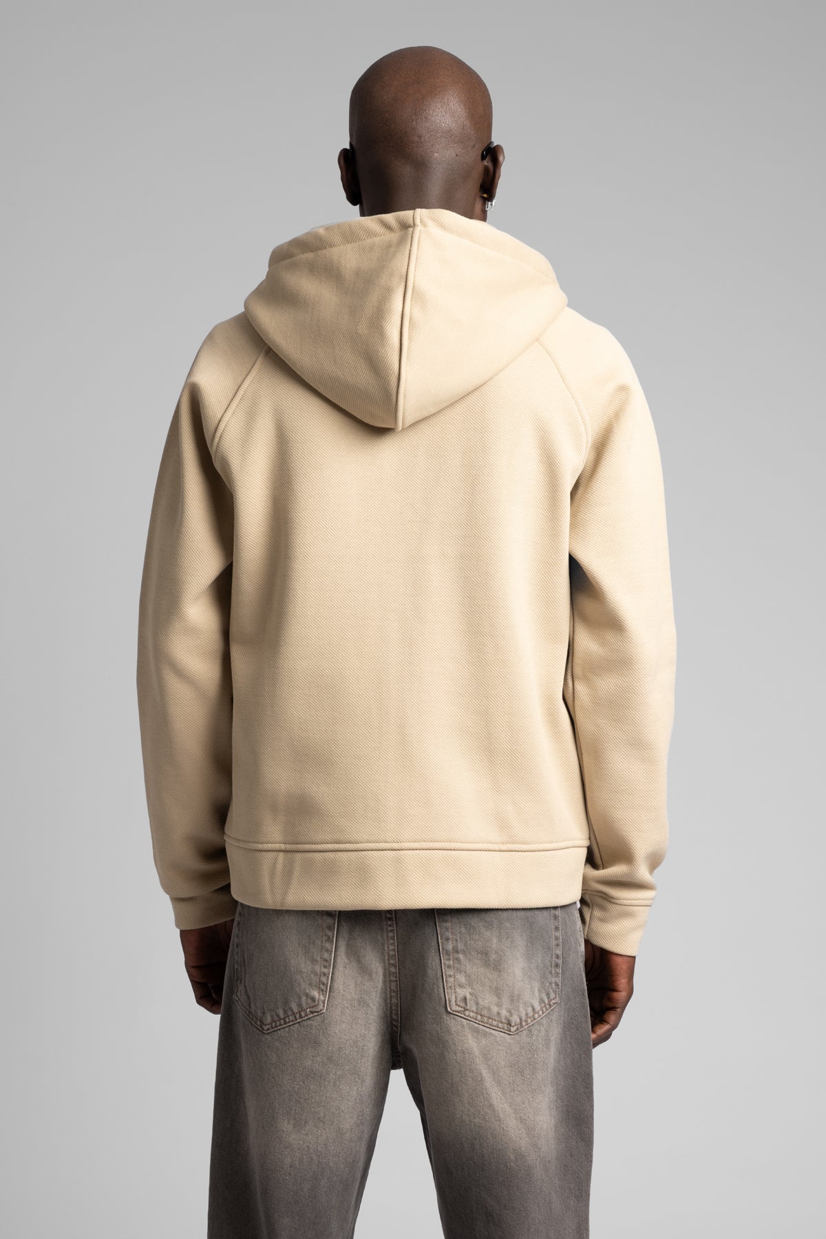 Diyagonal Dokulu Fermuarlı Kapüşonlu Sweatshirt
