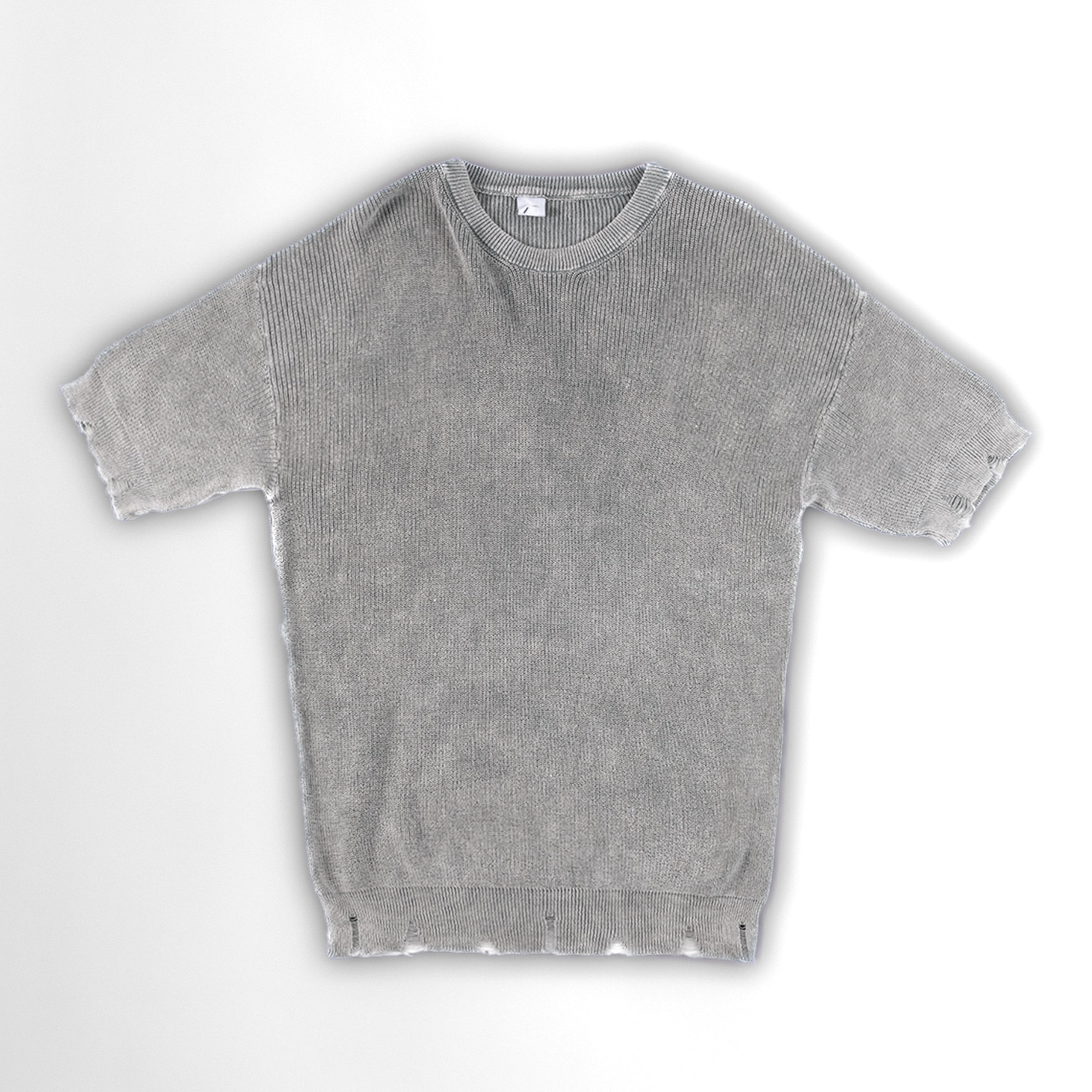 Eskitme Detaylı Örme T-Shirt