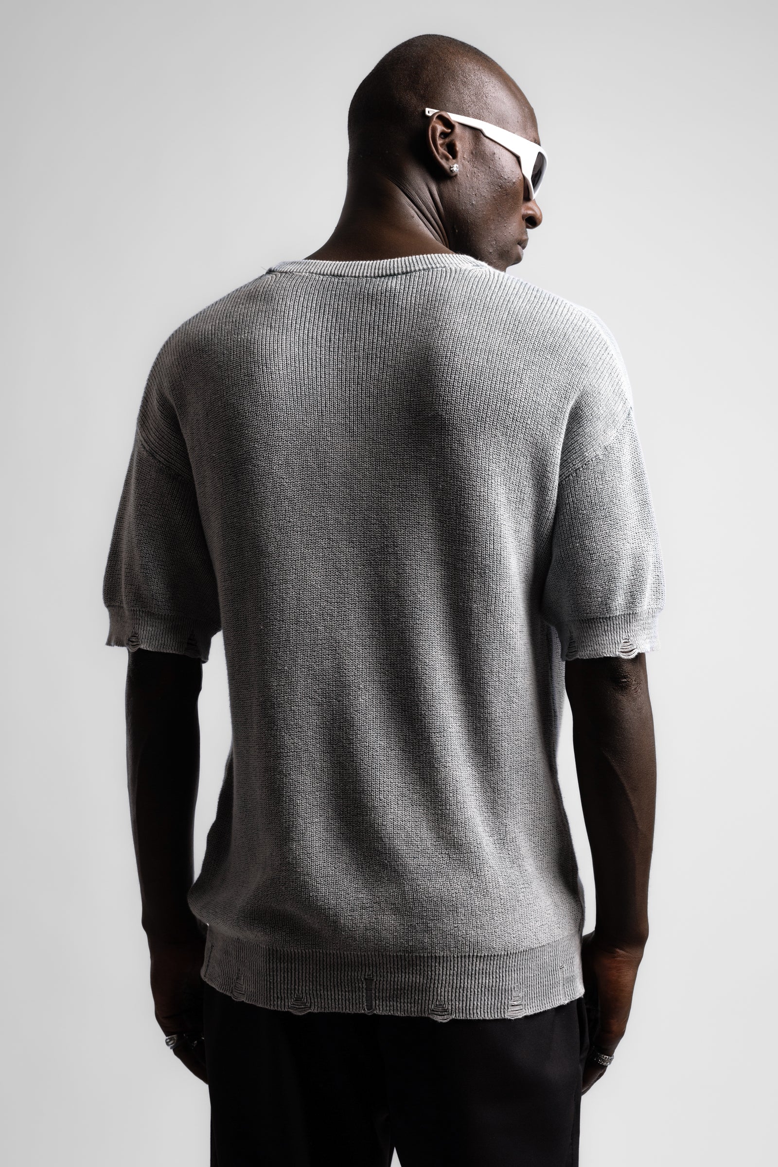 Eskitme Detaylı Örme T-Shirt