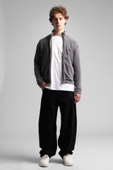 Dik Yaka Fermuarlı Fitilli Sweatshirt