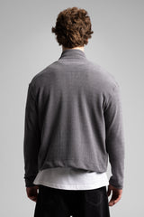Dik Yaka Fermuarlı Fitilli Sweatshirt