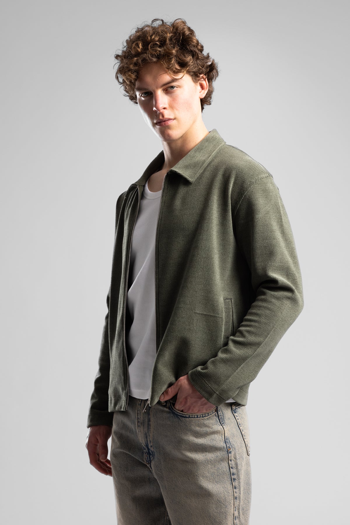 Fermuarlı Fitilli Sweatshirt