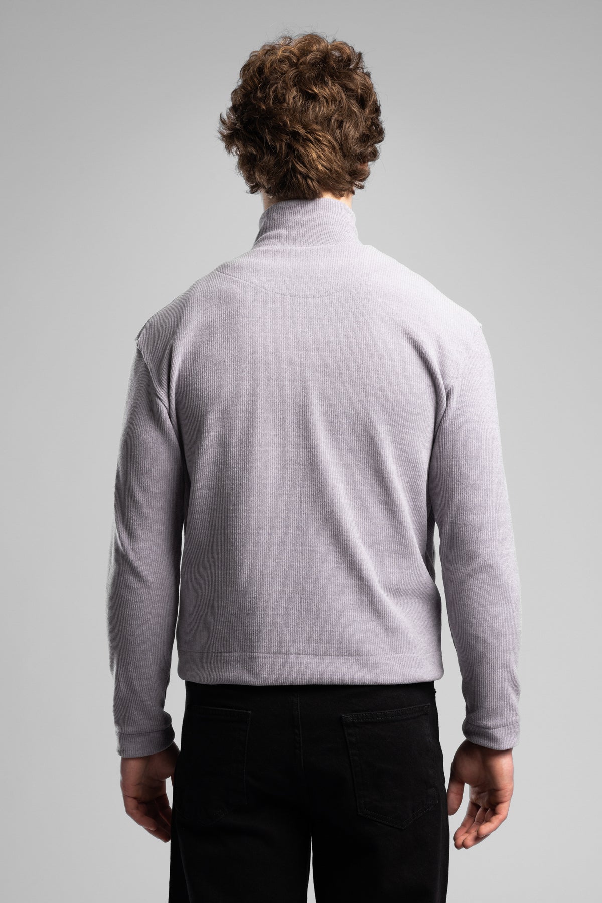 Dik Yaka Fermuarlı Fitilli Sweatshirt