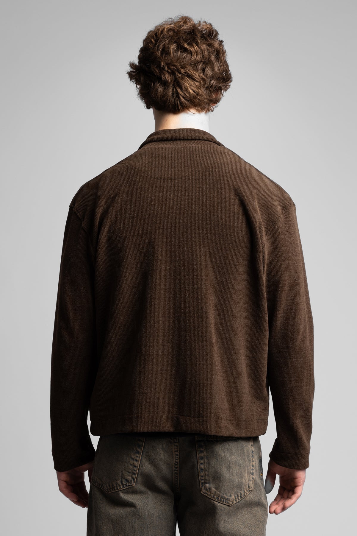 Dik Yaka Fermuarlı Fitilli Sweatshirt