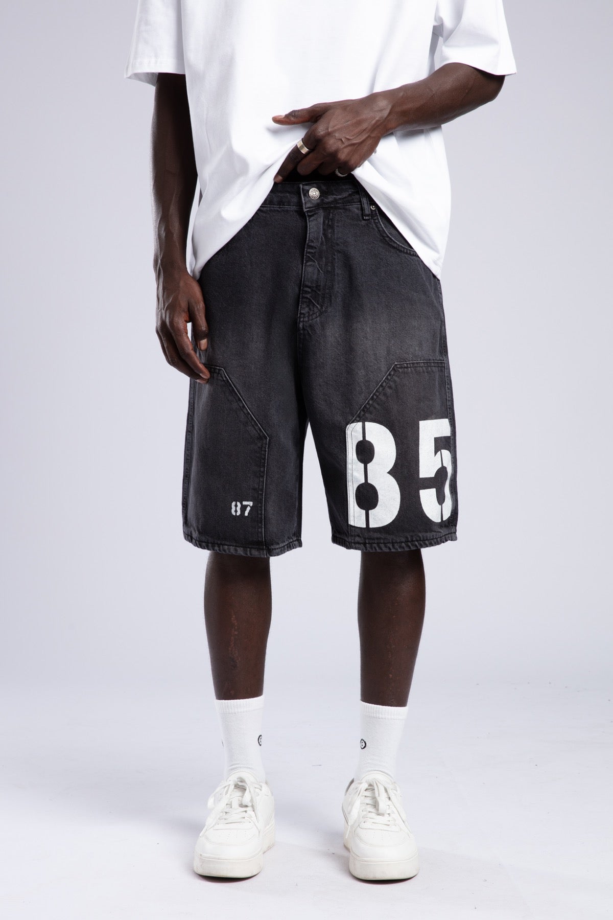 Baskılı Jean Şort