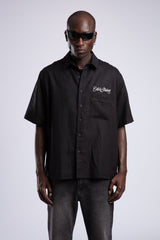 Yazı Detaylı Keten Gömlek