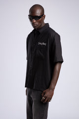 Yazı Detaylı Keten Gömlek